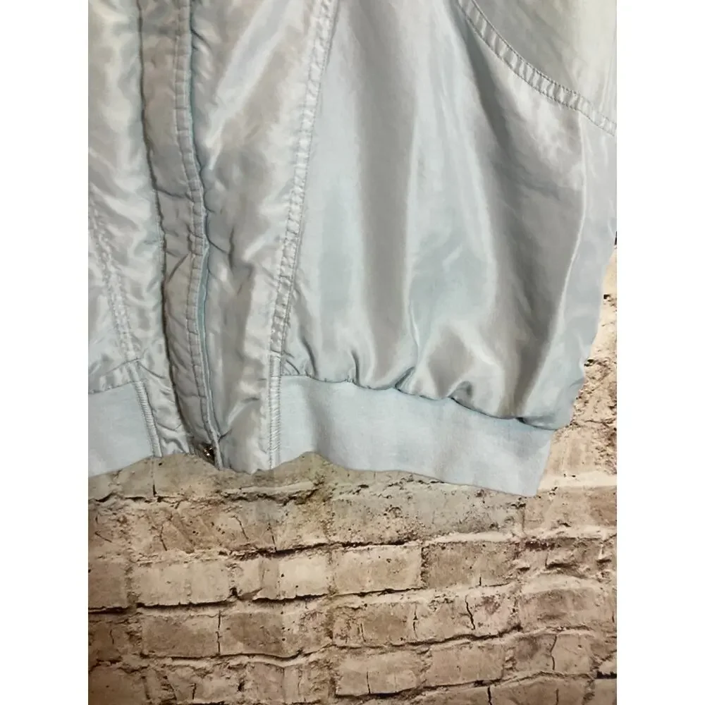 Vintage Ashton Cove Silk Jacket Women Medium Baby Icy Blue Zip Up Ultra Soft 80s